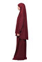 Practical Two Pieces Cotton Bat Sleeve Organic Hijab Prayer Dress with Headscarf - Dark Burgundy - 3
