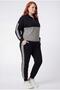 Women's Large Size Geometric Printed Half Fisherman Zippered Black Tracksuit Set - 3