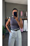 Dark Gray Sleeveless Half Turtleneck Long Women's Blouse - 3