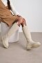 Beige Color Fur Lined Women's Boots with Back Zipper - 5