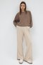 Beige Wide Leg Women's Sweatpants with Elastic Waist 9218m - 7