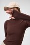 Bitter Brown Zippered Mock Neck Long Sleeve Corded Fabric Blouse 2447 - 6