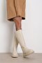 Beige Color Fur Lined Women's Boots with Back Zipper - 2