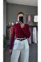 Half Turtleneck Long Sleeve Burgundy Women's Long Blouse - 4