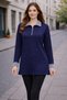 Women's Navy Blue Stone Detailed Zippered Polo Neck Women's Hijab Tunic - 3