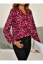 Patterned Women's Blouse – Transitional, Relaxed Fit, V-Neck, Elastic Sleeves, Single Jersey Fabric - 6