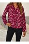 Patterned Women's Blouse – Transitional, Relaxed Fit, V-Neck, Elastic Sleeves, Single Jersey Fabric - 4