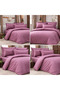 Striped Cotton Satin Dusty Rose Hotel Series Double Duvet Cover Set with Elastic Sheets - 3