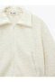 Comfortable Fit Long Sleeve Zippered Crop Plush Jacket with Embroidery Detail on the Back and Pockets - 5