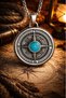 Antique Silver Color Stainless Steel Vintage Compass Necklace with Turquoise Stone - 6