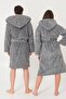 Long Hooded Welsoft Gray Plush Dressing Gown Family Set - 7