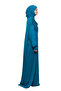 Practical One-Piece Cotton Bat Sleeve Attachable Organic Prayer Dress with Headscarf Light Petrol - 4