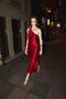 Red Asymmetrical Neckline Satin Long Dress