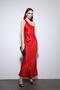 Red Asymmetrical Neckline Satin Long Dress - 3