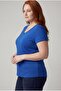 Women's Plus Size V-Neck Blue T-Shirt – Relaxed Fit, Breathable Fabric, Sizes up to 6XL Available - 3