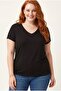 Women's Plus Size V-Neck Black T-Shirt – Relaxed Fit, Breathable Fabric, Sizes up to 6XL Available