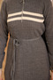 Smoked Collar Zippered Corded Fabric Striped Knitwear Dress - 4