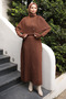 Long Knit Dress with Brown Cape Detail - 2