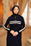 Navy Blue Collar Zippered Corded Fabric Striped Knitwear Dress - 3