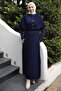 Navy Blue Cape Detailed Long Knit Dress