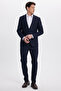 Men's regular fit navy blue monogram collar suit with belted waist and pocketed pockets - 2