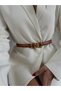 Genuine Curved Leather Double Buckle Women's Trouser Belt, Coat Belt, Shirt Belt, Dress Belt - 3