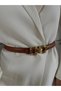 Genuine Curved Leather Double Buckle Women's Trouser Belt, Coat Belt, Shirt Belt, Dress Belt - 4