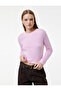 Long Sleeve Crew Neck Slim Fit Textured Knitwear Crop Sweater - 2