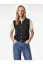 Gold Buttoned Crew Neck Knit Vest