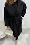 Women's Balloon Sleeve Unlined Belted Coat - Black - 6