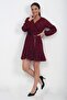 Women's Double-Breasted Collar Lined Flocking Printed Short Tulle Dress - 2
