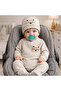 Cotton Corded Fabric Newborn Baby Rompers & Hat Set with Lion Figure