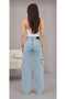 Women's Blue Snow Wash Super High Waist Loose Stretch Fabric Baggy Cargo Leg Denim Jeans Pants - 3