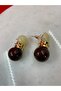 Cream Coffee Gold Detailed Earrings - 2