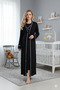 Women's Black Ecru Piped Maternity Nightgown and Dressing Gown Set with Hidden Nursing Feature - 2