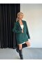 Women's Emerald Green Striped Lining Detailed Double Fabric Blazer Jacket - 5