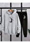 Basketball-Inspired Gray Hooded Sweatshirt Black Tracksuit Set - 2