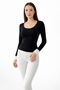 Long Sleeve Crew Neck Slim Fit Two-Tone Blouse with Pleated Detail - 5