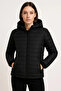 Women's Inflatable Hooded Zippered Coat Water Repellent Quilted Pocketed Jacket - Black