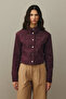 Asymmetrical Stitched Denim Jacket Burgundy - 4