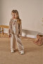 Bow Detailed Jacket, Comfortable Cut Pants, 3-Piece Holiday Set for Girls, Beige - 2