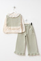 3-Piece Girl's Top and Bottom Set with Muslin Vest and Ruffle-Legged Pants, Light Green - 3