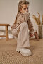 Bow Detailed Jacket, Comfortable Cut Pants, 3-Piece Holiday Set for Girls, Beige - 6