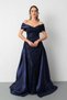 Women's Navy Blue Slim Fit Boat Neck Tailed Long Evening Dress