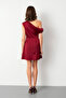 Women's Burgundy Degaje Collar Mini Satin Graduation Evening Dress - 6