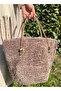 Handmade Plush Fabric Gold Stone Strap Tote Shoulder Bag Handmade - 2