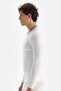 6125 Men's Long Sleeve O Neck Thermal Top Underwear-Ecru - 3