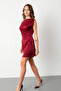 Women's Burgundy Degaje Collar Mini Satin Graduation Evening Dress - 3