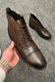 Brown Leather Men's Boots - Men's Leather Boots with Laces and Zippers - 6