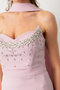 Women's Powder Color Slim Fit Long Fishtail Evening Dress with Scarf and Stone on the Bust - 4